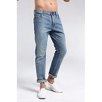 mens mid rise micro elastic jeans pants simple loose solid