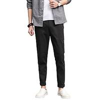 Men\'s Mid Rise Micro-elastic Chinos Pants, Simple Slim Skinny Patchwork Solid