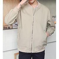 Men\'s Casual/Daily Simple Spring Jacket, Solid Round Neck Long Sleeve Regular Polyester
