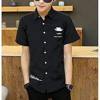 Men\'s Casual/Daily Simple Shirt, Print Shirt Collar Short Sleeve Cotton Thin