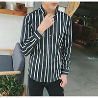 Men\'s Casual/Daily Simple Shirt, Striped Shirt Collar Long Sleeve Cotton Thin