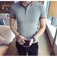 Men\'s Casual/Daily Simple T-shirt, Solid Stand Short Sleeve Cotton Linen