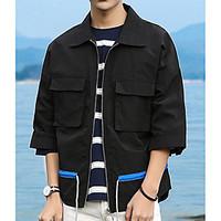 Men\'s Casual/Daily Simple Summer Jacket, Solid Shirt Collar ½ Length Sleeve Regular Polyester