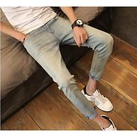 Men\'s Low Rise Micro-elastic Jeans Pants, Simple Slim Pure Color Solid