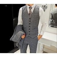 Men\'s Work Simple Fall Vest, Houndstooth V Neck Sleeveless Regular Polyester