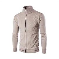 Men\'s Solid Casual Cardigan, Wool Long Sleeve Beige / Gray