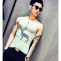Men\'s Casual/Daily Simple Summer Tank Top, Animal Print Round Neck Sleeveless Cotton Polyester Thin