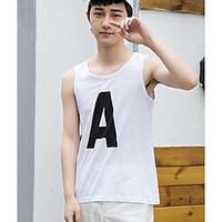 Men\'s Casual/Daily Simple Tank Top, Letter Round Neck Sleeveless Cotton Thin