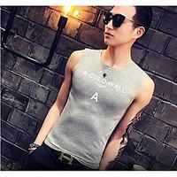 Men\'s Casual/Daily Simple Summer Tank Top, Print Letter Round Neck Sleeveless Cotton Spandex Thin