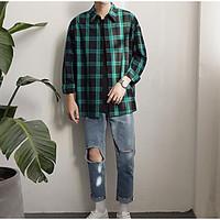 mens casualdaily simple shirt check shirt collar long sleeve cotton