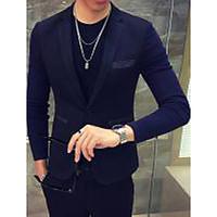 Men\'s Casual/Daily Work Simple Spring Summer Blazer, Solid Shirt Collar Long Sleeve Regular Polyester