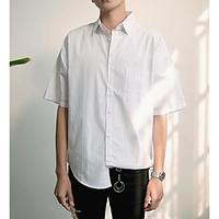 Men\'s Going out Simple Shirt, Striped Shirt Collar Short Sleeve Cotton
