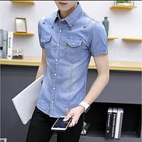 mens casualdaily simple shirt solid classic collar short sleeve cotton