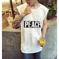 Men\'s Going out Street chic T-shirt, Solid Round Neck Sleeveless Cotton
