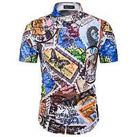 Men\'s Casual/Daily Street chic Shirt, Print Shirt Collar Short Sleeve Polyester