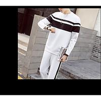 Men\'s Casual/Daily Simple Activewear Set Color Block Round Neck Micro-elastic Polyester Long Sleeve Spring