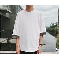 Men\'s Casual/Daily Vintage Simple Summer T-shirt, Color Block Round Neck Short Sleeve Cotton Thin