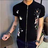 mens daily casual simple t shirt floral round neck short sleeve cotton