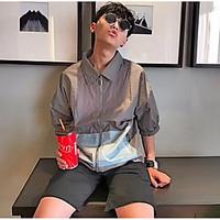 Men\'s Daily Modern/Comtemporary Autumn/Fall Summer Jacket, Color Block Shirt Collar 1/2 Length Sleeve Regular Polyester