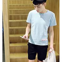 Men\'s Daily Simple T-shirt, Print Round Neck Short Sleeve Cotton