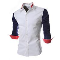 Men\'s Formal / Work Simple Shirt, Color Block Shirt Collar Long Sleeve Blue / Black Cotton