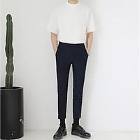 mens mid rise micro elastic business pants simple straight solid