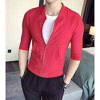 Men\'s Casual/Daily Simple Summer Jacket, Solid Round Neck Long Sleeve Regular Polyester