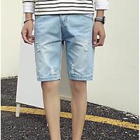 Men\'s Mid Rise Micro-elastic Shorts Pants, Simple Slim Wide Leg Solid