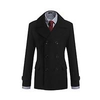 Men\'s Casual/Daily / Work Simple Trench Coat, Solid Shirt Collar Long Sleeve Fall / Winter Blue / Black / Gray Others Medium