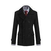 mens casualdaily work simple trench coat solid shirt collar long sleev ...