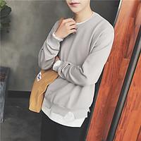 Men\'s Casual/Daily Simple Sweatshirt Solid Round Neck Micro-elastic Cotton Polyester Long Sleeve Spring