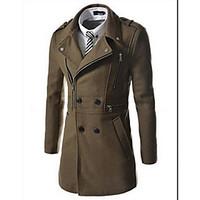 Men\'s Casual/Daily Simple Coat, Solid Shirt Collar Long Sleeve Fall / Winter Blue / Beige / Black / Green Wool Medium