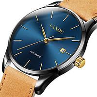 Men\'s Fashion Watch Mechanical Watch Automatic self-winding Calendar Water Resistant / Water Proof Leather Band Yellow