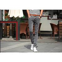 mens mid rise micro elastic chinos pants simple slim patchwork solid