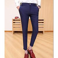 Men\'s Low Waist Micro-elastic Culotte Chinos Pants, Simple Slim Solid