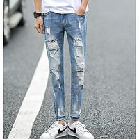 mens low rise micro elastic loose jeans pants simple relaxed solid