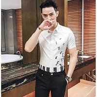 mens casual simple summer shirt letter stand short sleeve cotton