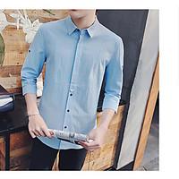 Men\'s Daily Casual Simple Summer Shirt, Solid Shirt Collar 3/4 Length Sleeve Cotton Thin