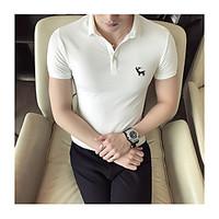 mens business daily vintage summer shirt solid shirt collar short slee ...