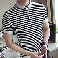 Men\'s Casual Simple Summer Polo, Striped Shirt Collar Short Sleeve Brocade Medium