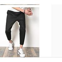 mens mid rise inelastic chinos pants street chic simple harem wide leg ...