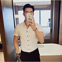 mens casual simple summer shirt solid stand short sleeve cotton