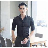 mens casual simple summer shirt striped shirt collar short sleeve cott ...