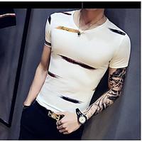 mens daily simple t shirt striped round neck short sleeve polyester