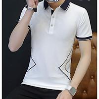 Men\'s Office/Career Simple Polo, Solid Lines / Waves Shirt Collar Short Sleeve Cotton Polyester