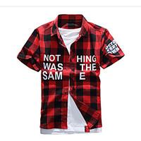 Men\'s Daily Casual Simple Summer Shirt, Solid Plaid/Check Letter Number Stand Short Sleeve Cotton Thin