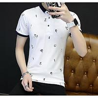 Men\'s Plus Size Casual/Daily Simple T-shirt, Letter Shirt Collar Short Sleeve Cotton