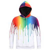 Men\'s Print Casual / Sport Pocket Hoodie Long Sleeve Melting Color Hoodie Funny 3D Rainbow Hoodie