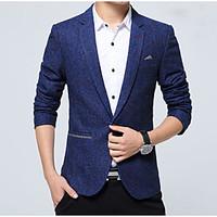 Men\'s Going out Casual/Daily Simple Spring Fall Blazer, Solid V Neck Long Sleeve Regular Rayon