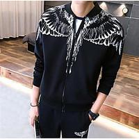 Men\'s Casual/Daily Simple Activewear Set Solid Print Shirt Collar Micro-elastic Polyester Long Sleeve Spring Fall